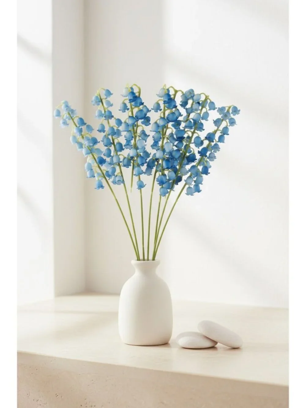 Blue Lily of the Valley Artificial Flowers Set of 7 11 Inch May Bell Stems for B